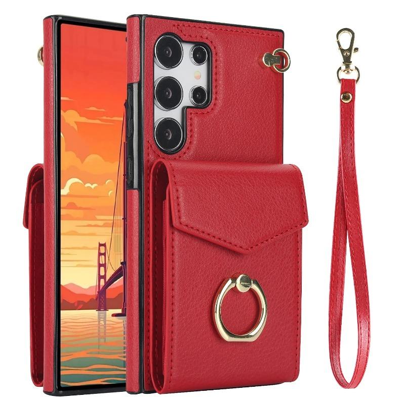 Wrist Strap Phone Case for Samsung Galaxy S23 S21 FE S24 Plus S22 Ultra A13 A53 A52 A73 A33 A14 A24 A54 with Card Holder Cover