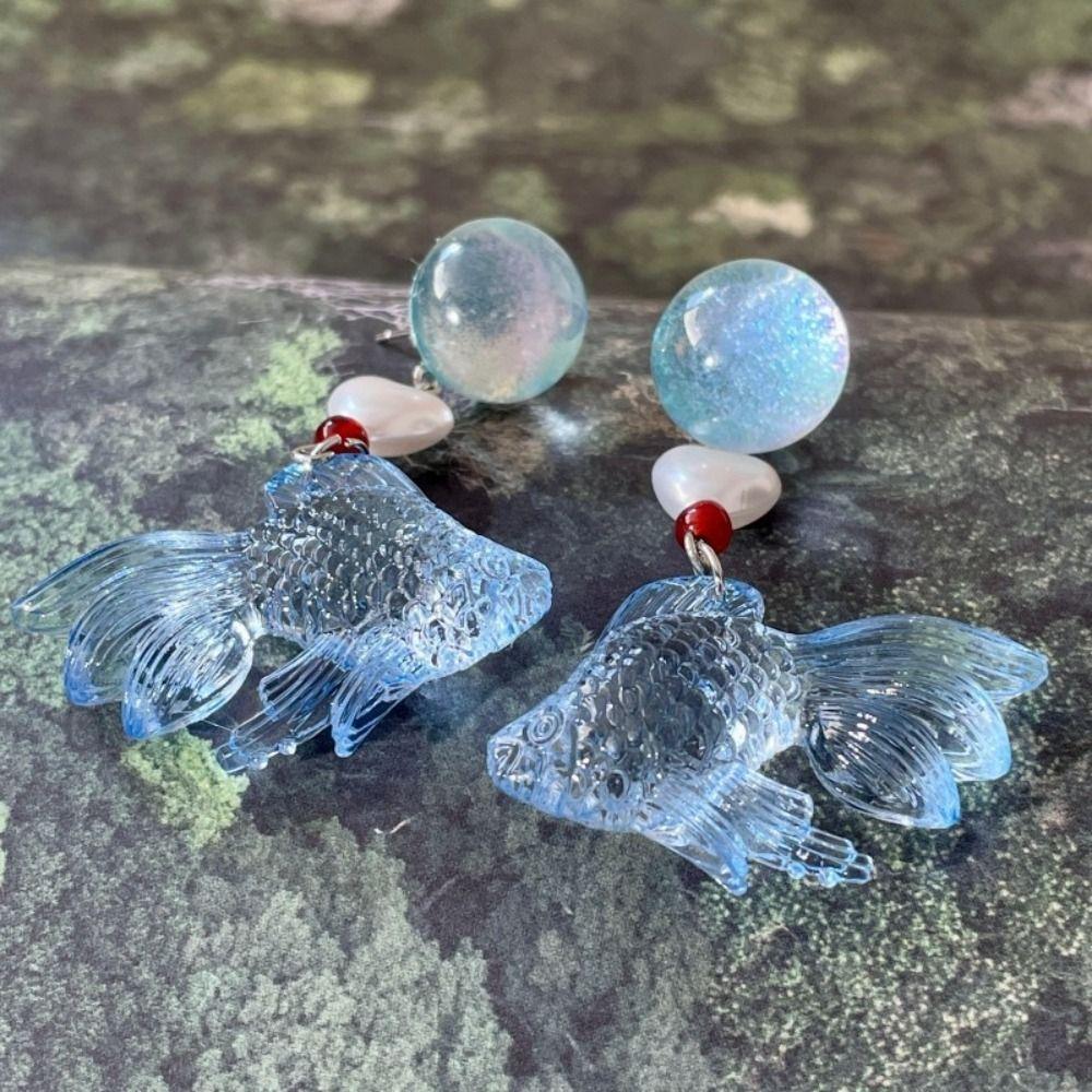 Sweet Fish Drop Earrings Cartoon Beach Style Earrings Creative Goldfish Resin Earrings Women