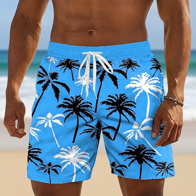 Men s Gradient Purple Palm Tree Print Beach Shorts Minimalist Tropical Graphic Quick Dry Swim Trunks Summer Swim Shorts XL