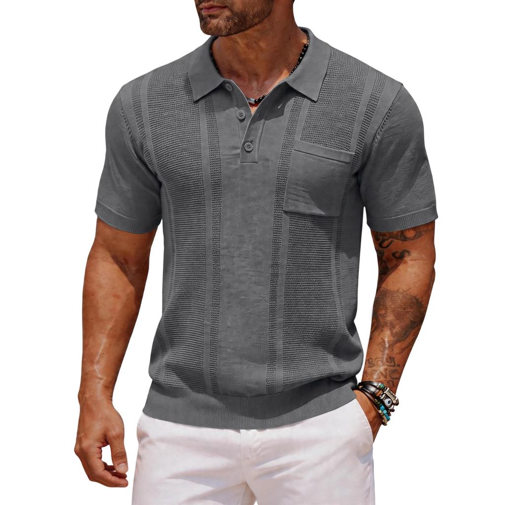 Men's Casual  Shirt - Summer Plain-color Pocketed Open-front Short-sleeved Top
