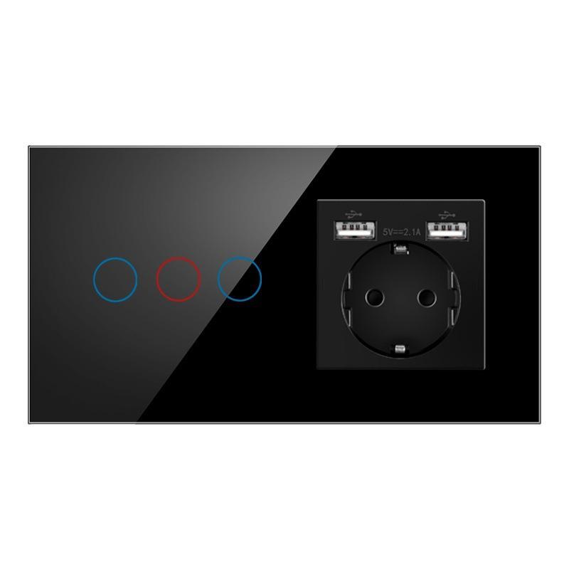 157 European Touch Switch & German Socket with Integrated Glass Panel for Homes