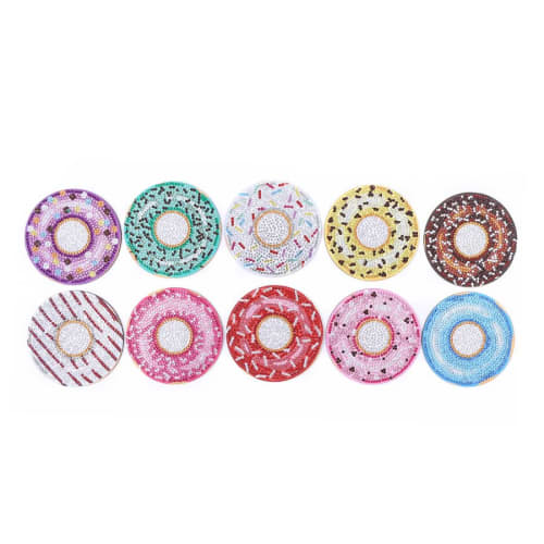 10-Piece Diamond Art Coaster Kit, Donut Design, BetterJonny 5D Diamond Painting Kit with Holder, DIY Wooden Coaster Set for Beginners, Adults, and Kid