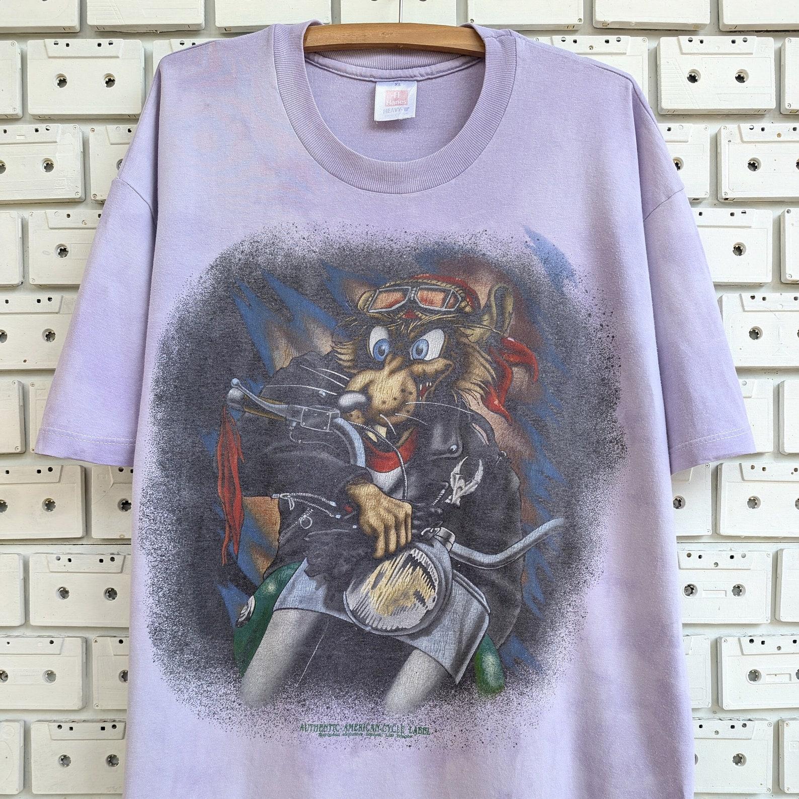 Vintage 90s Biker Rat T shirt Authentic American Cycle Label Motorcyclist Print Stone Washed Tee Size XL 2XL