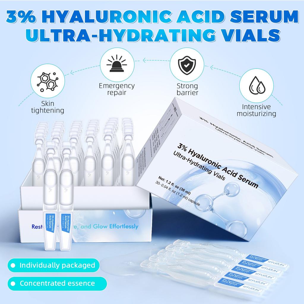 Hyaluronserum Ultra Feuchtigkeitsspendende Ampulle, Ultra Feuchtigkeitsspendendes Serum Hyaluron Feuchtigkeitsspendendes Gesichtsserum(1.2ML*30