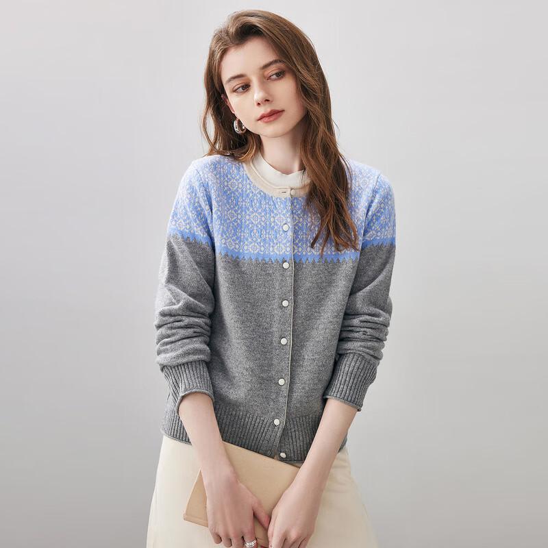 Komengboka Women's Round Neck Fair Isle Wool Cardigan