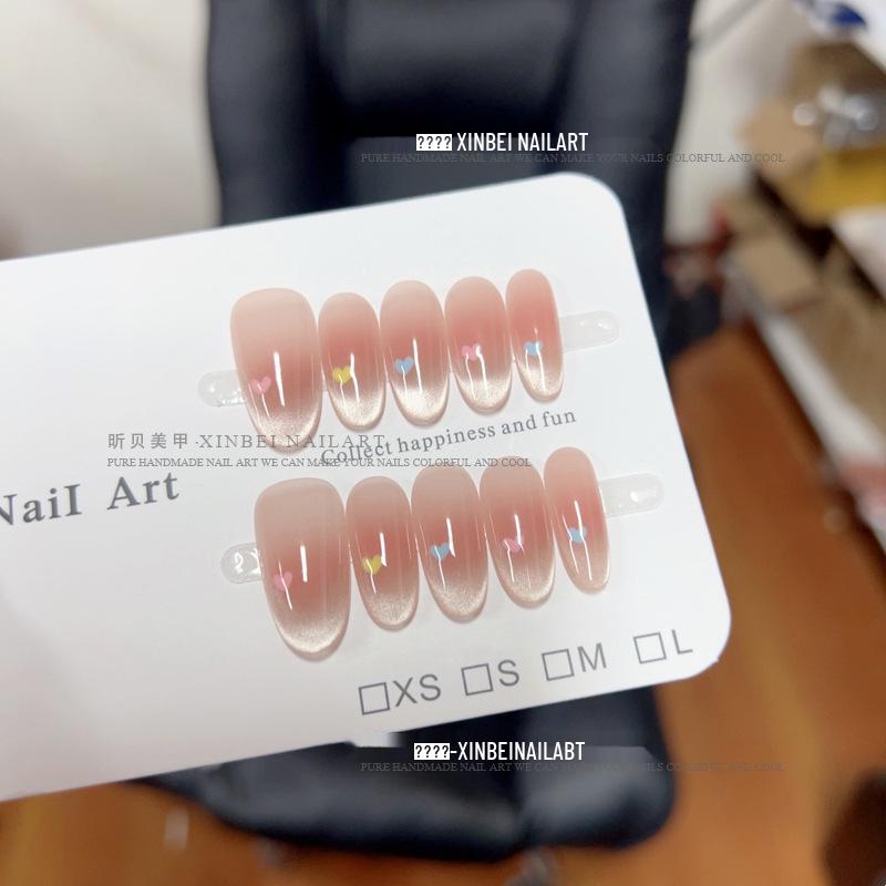 

Rainbow Heart French Cat Eye Blush: Handmade Spring/Summer Wearable Nails