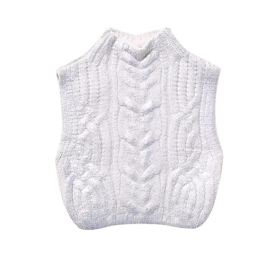 2024 Spring Women's European & American Street Fashion Metal Knit Vest with Stand-up Collar.
