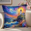 Kawaii Landscape Painting Ornamental Pillows Decorative Cushion Covers 45X45 Cushions Cover Home Decor Items Decorations Bedroom