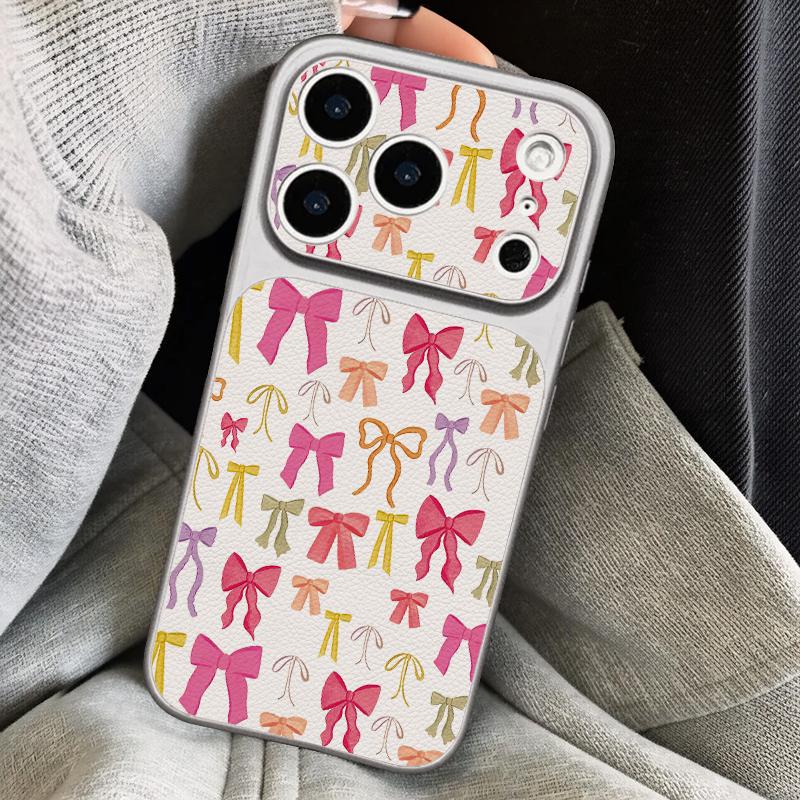 Pink Bowknots Print Leather Lanyard Case For iPhone 18 Pro Max Hybrid TPU+PU Anti-skid Soft Cover For iPhone 17 16 15 14 13 Pro Max