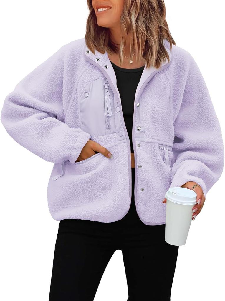 Damen Fleecejacke, Herbst Winter Lässiger Sweatshirt Mantel, Sportliche Lockere Warme Oberbekleidung