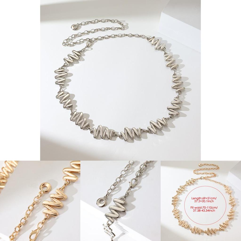 Elegant Gold Metal Waist Chain For Women With Carved Pattern And Durable Finish