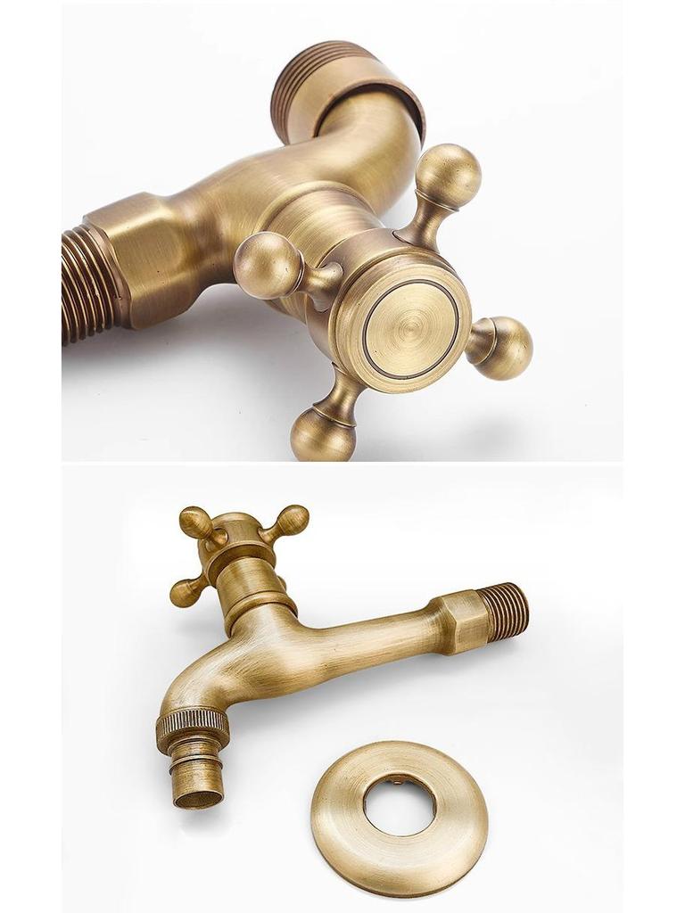 Grifo para Fregadero de Mopa de Estilo Europeo de Doble Uso con Rociador de Apertura Rápida - Agua Fría Única, Uno Entra Dos Salen