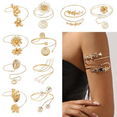 Metal Wide Open Bangle Gold Color Flower Bracelet Fashion Opening Arm Bracelet  Bridal Wear