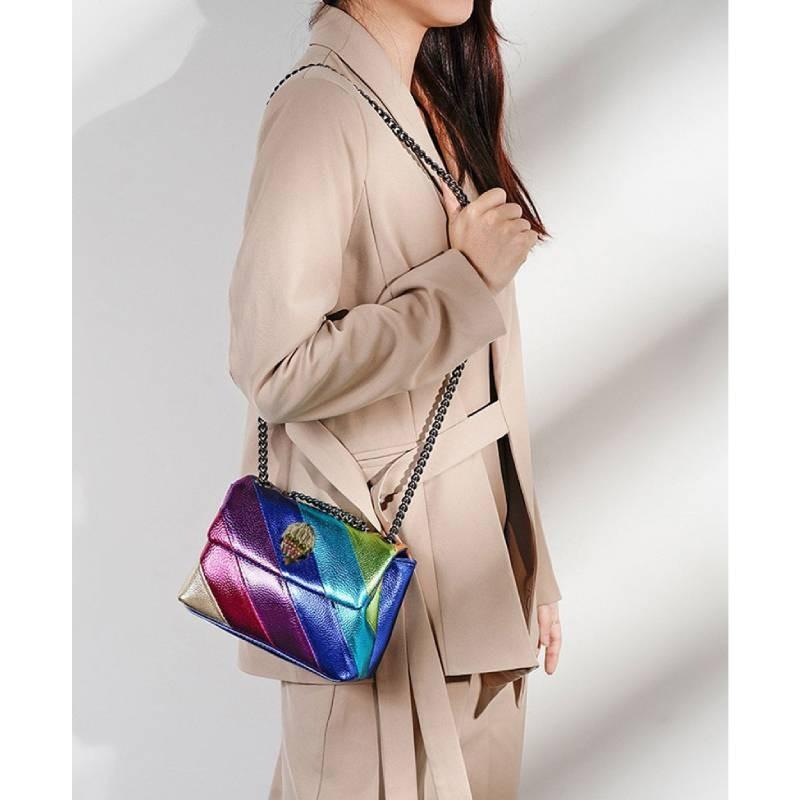 Stylish Colorful Rainbow Patchwork Shoulder Bag With Chain Strap For Women