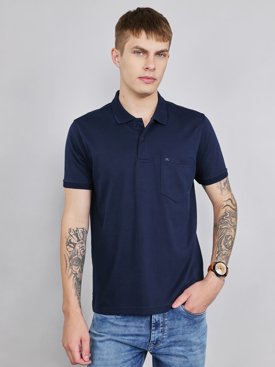 Monte Carlo Men Regular Fit Navy Blue Tshirt XL