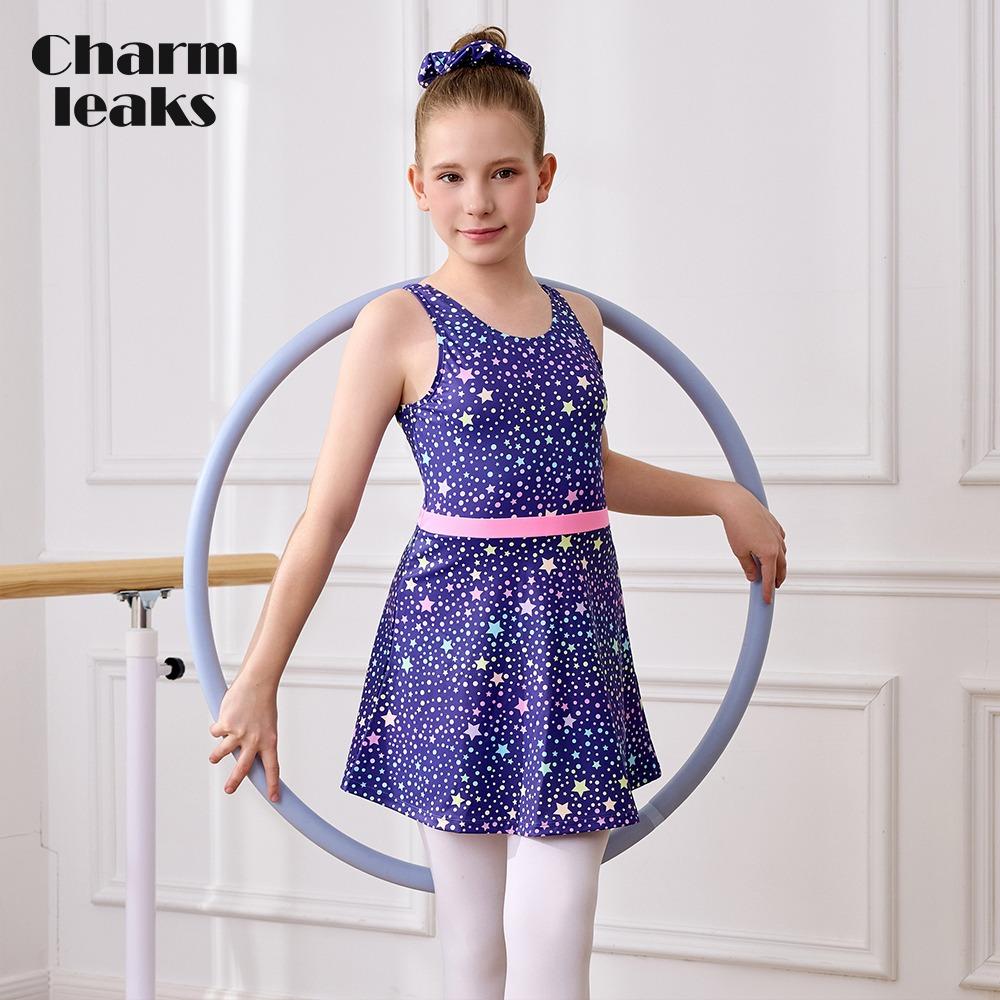 CHARMLEAKS Girl Gymnastics Leotards Unitards with Skirt Ballet Dance Dress Tumbling Outfits with Scrunchie