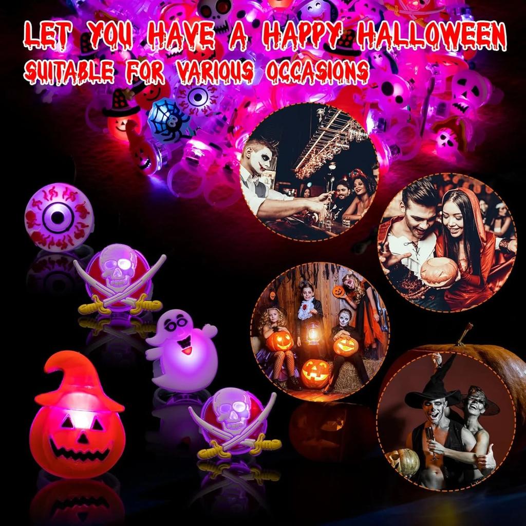 50pcs Halloween Led Flashing Light Rings Children'S Party Decoration Gift Toys