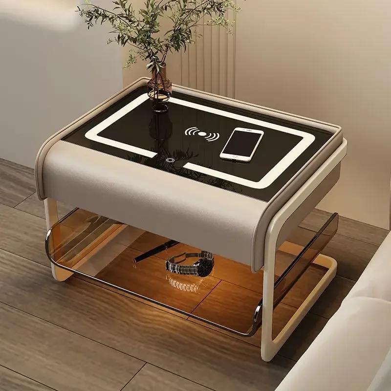 Smart Bedside Table Modern Simple Bedroom Luxury Nightstands Multifunctional Acrylic Wireless Charging Home Furniture