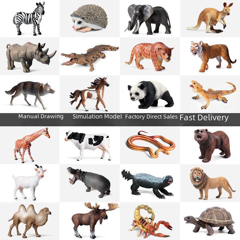 Wild Safari Animal Figurines: Giraffe, Elephant, Rhinoceros, Brown Bear, Tiger, Lion, Leopard, Hippopotamus - Solid Cognitive Toys