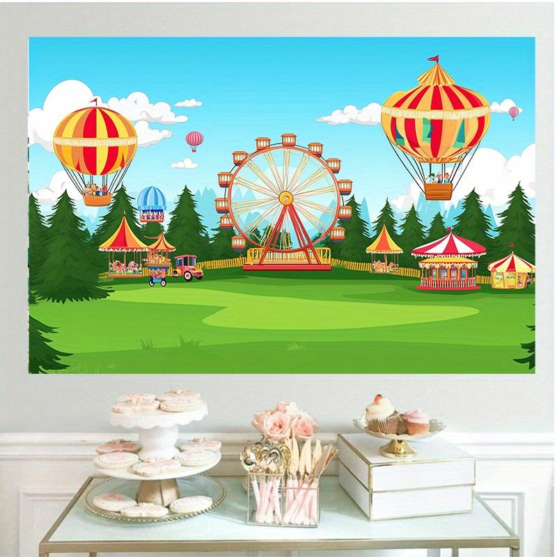(Party banner) 1 piece Birthday celebration decoration Playground birthday party backdrop Carousel Flower car