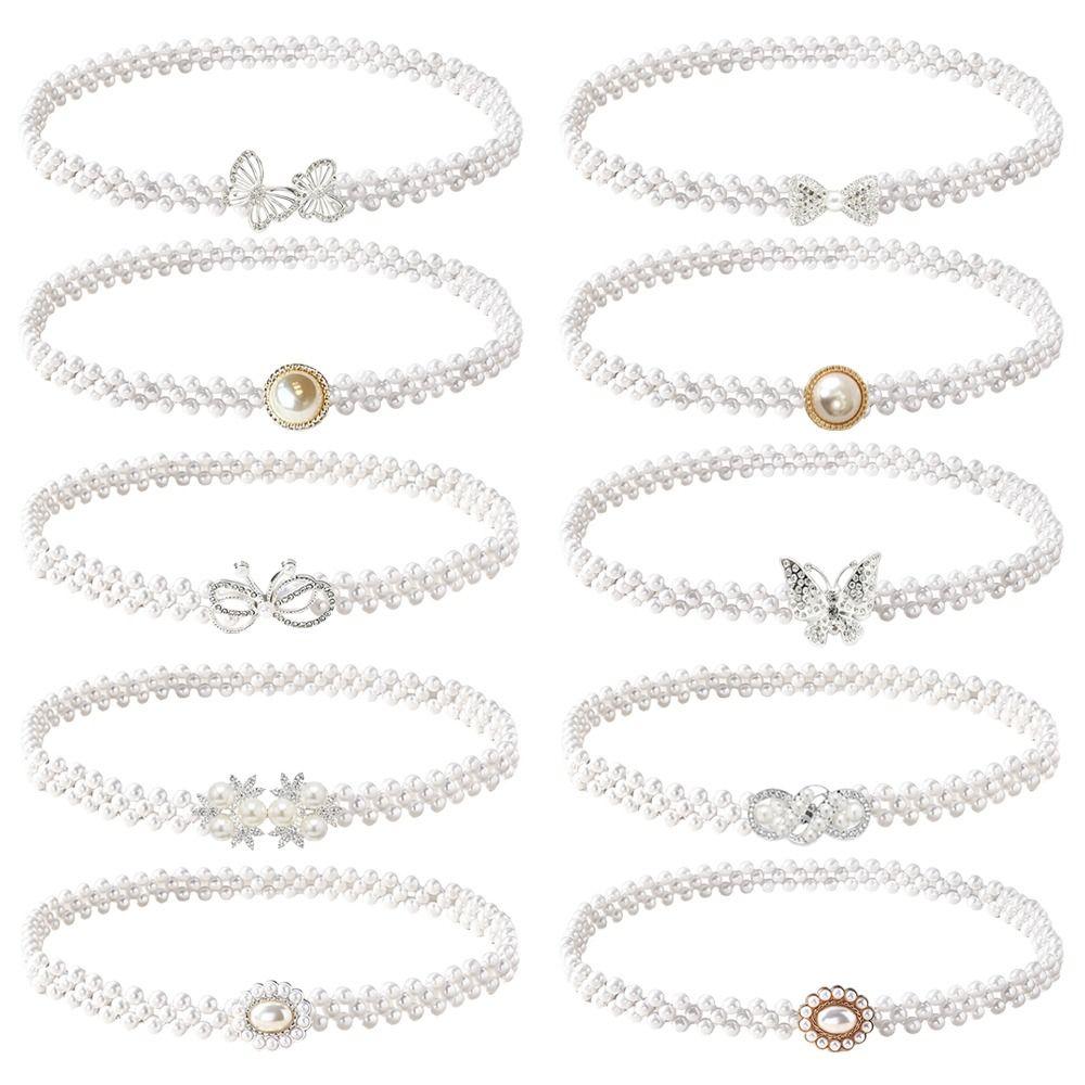 Stretch Elastic Band Pearl Waist Chain Pearl Beads Elastic Waistband Rhinestone Decor Strap Party