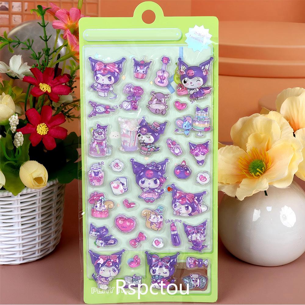 4pcs Cute Sanrio 3D Relief Stickers Kawaii Cartoon Kuromi My Melody Cinnamon Decals Laptop Phone Fridge Diary Decoration Sticker