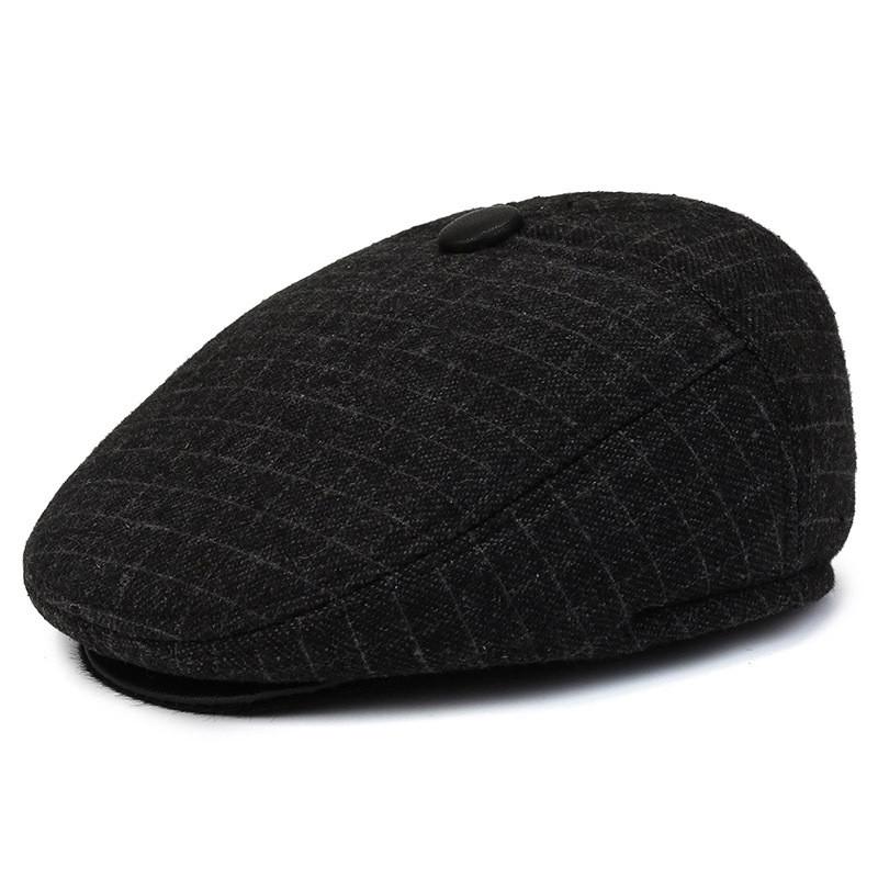 Checkered Men Pattern Duckbill Hat Ear Protection Cotton Cap Headwear Outdoor