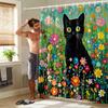 1pc Cute Cartoon Black Cat Printed Waterproof Shower Curtain Partition Privacy Hanging Curtain, 12 Hooks, Multiple Sizes
