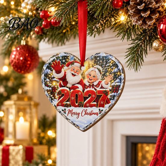 Decorative Wooden Crafts Christmas Tree Pendants with Red Rope, Cute Cartoon Hanging Ornaments Gifts for Family Holiday Home Decoration, Fireplace And