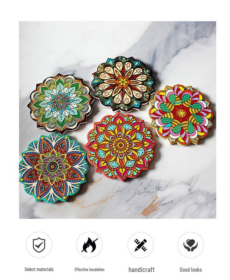 Keramische onderzetter met mandala-bloemmotief - Warmte-isolerende en antislip decoratieve mat voor koffie- en eettafels