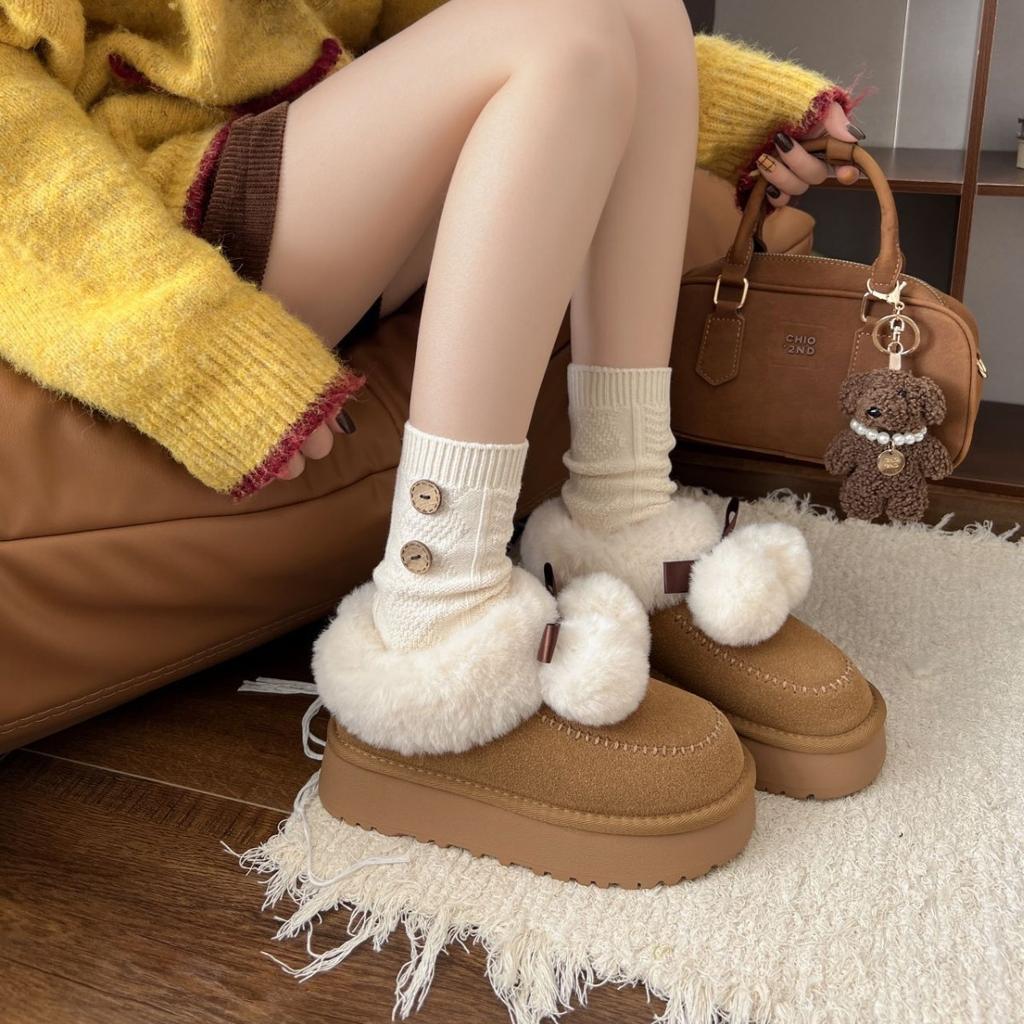 Cotton Shoes Women's 2025 New Winter Thick-soled Wool Ring, Piled and Thickened One-pedal Outer Wear Snow Boots Women's Cotton Shoes