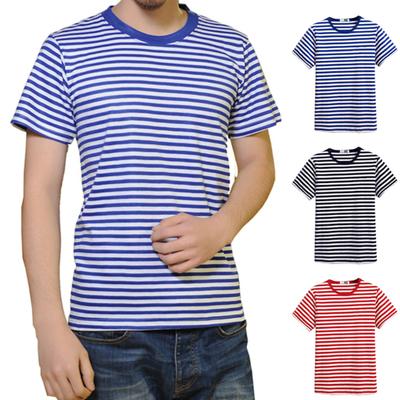Men Summer T-shirt Striped Print Round Neck Contrast Color Short Sleeves Mid Length Daily Wear Casual Comfortable Pullover Men Top Men Clothes