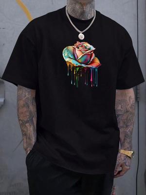 Large Mens Fancy Pattern Printed Tshirt Casual and Fashionable Street Style Short Sleeved Round Neck Shirt