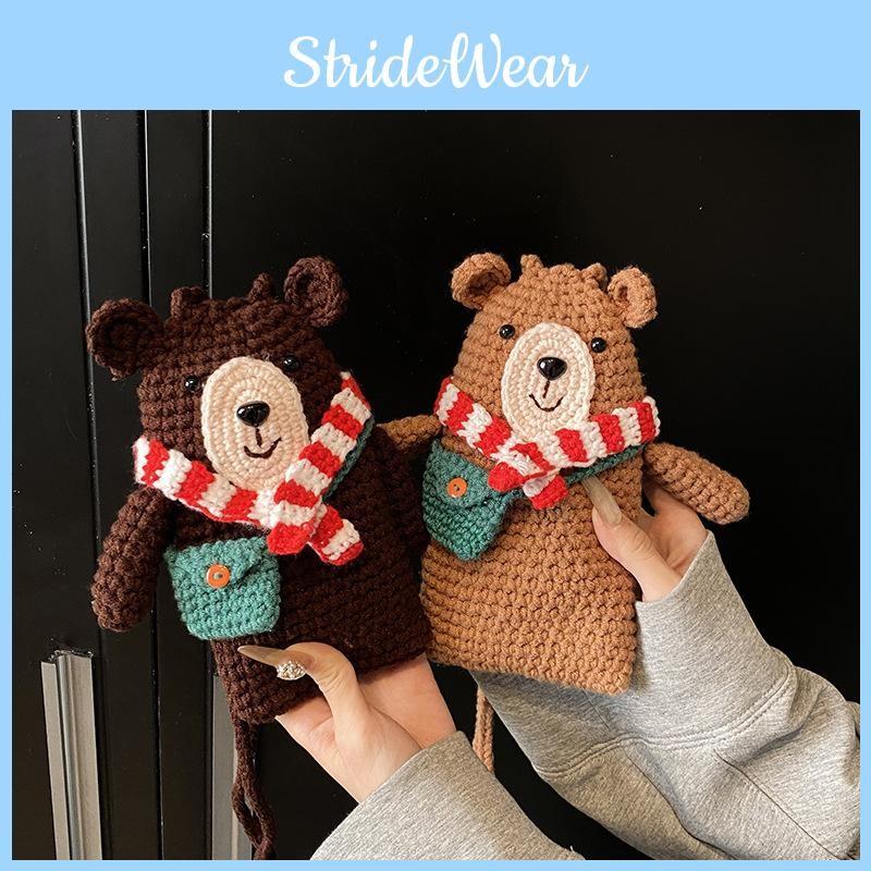 Bear Cute Knit Sling Bag For Kids Ideal For Daily Wear With Charming Cartoon Animal Design