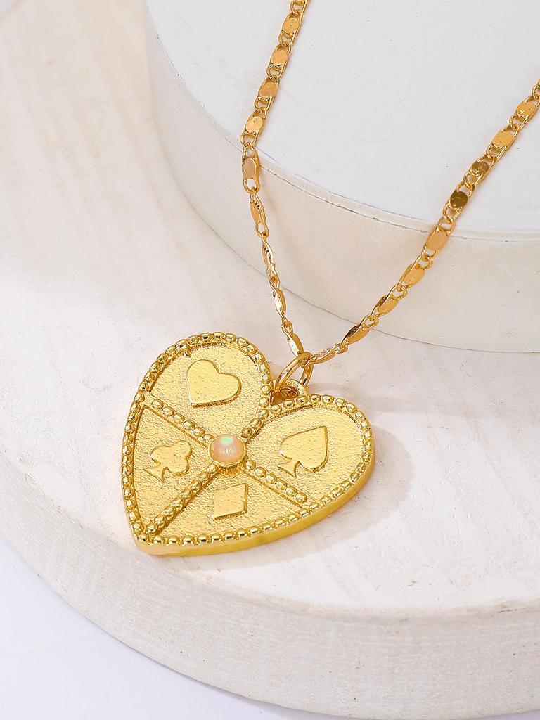 Punk Rhinestone Playing Card Pendant Necklace, Unisex Fashion Jewelry