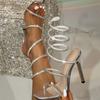 Sandals women's word belt new pointed sun buckle rhinestone high heels open-toed sandals women's high heels