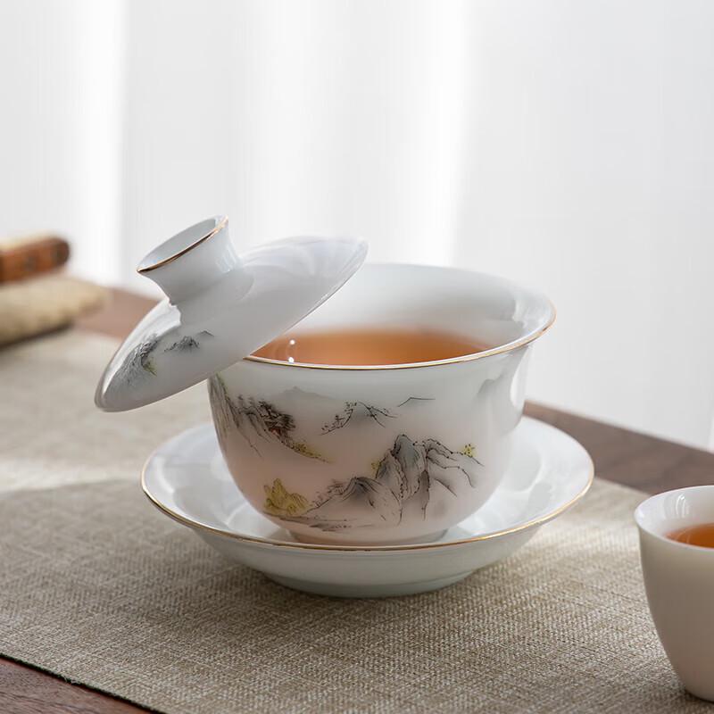 Gold-Inlaid Ice Jade Porcelain San Cai Gaiwan