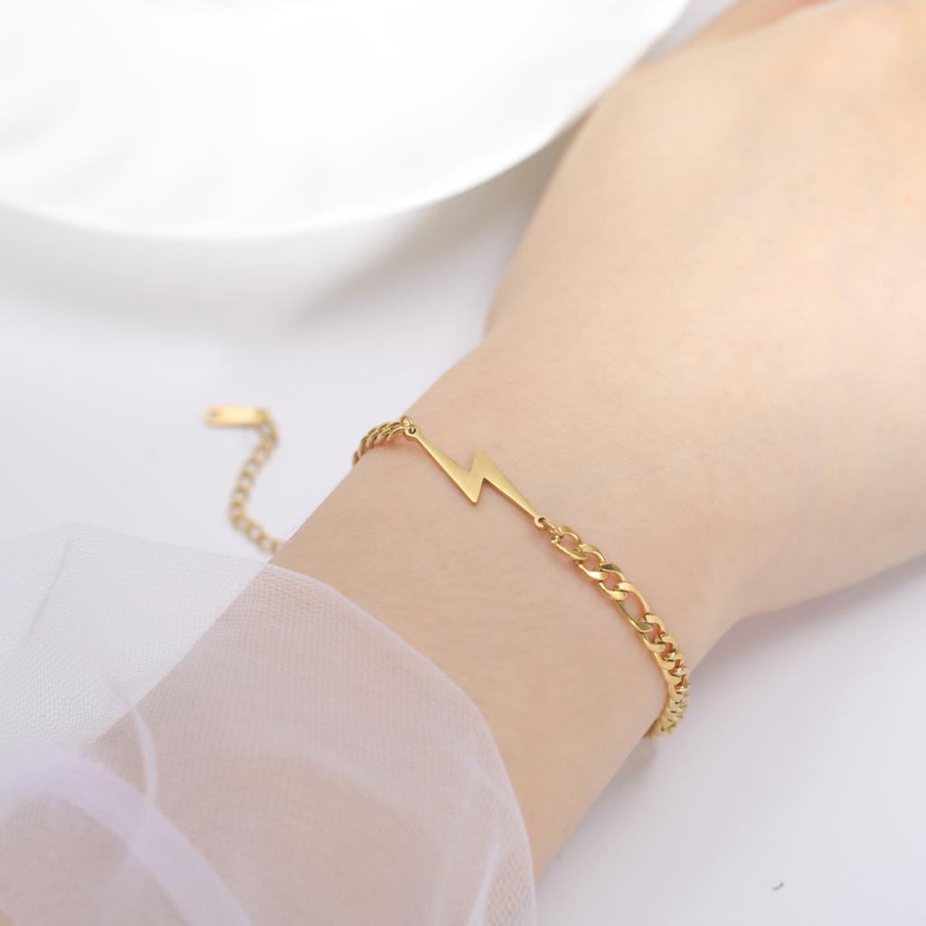 Stainless Steel Lightning Bolt Bracelet for Men Women Lightning Flash Thunder Charm Dainty Beaded Bracelets Stainless Steel Layered Chain Bracelets