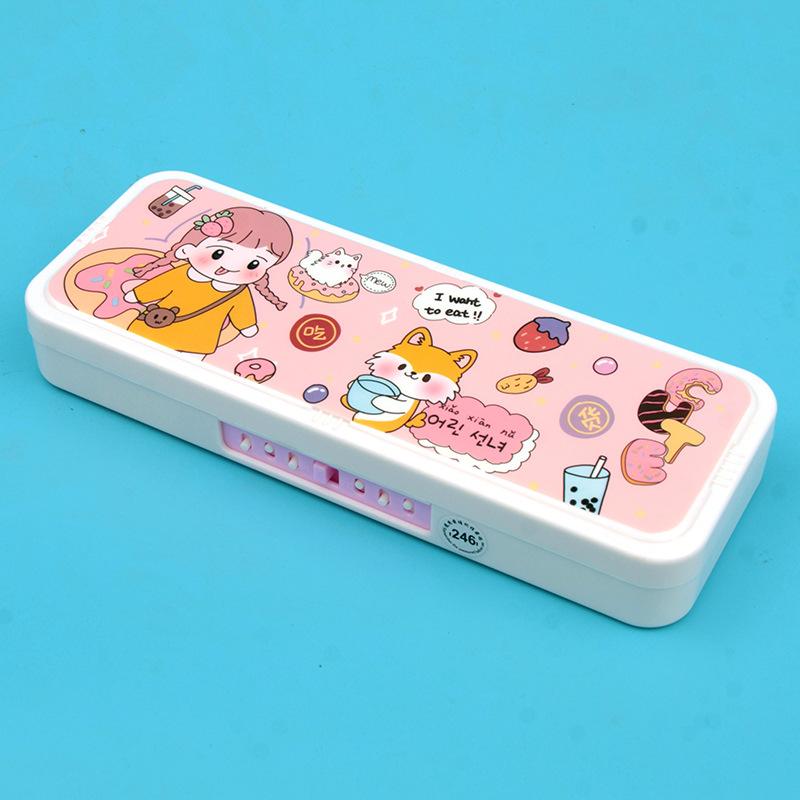 2024 New Cute Primary School Student Stationery Box Children's Multi-Function Lock Stationery Box Kindergarten Pencil Box
