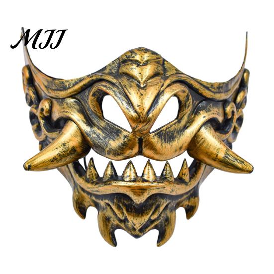 Unique Halloween Photo Prop Japanese Hannya Red Half Mask, Wolf Teeth & Embossed Cloud Details, Breathable Lightweight Cosplay Costume Mask