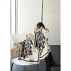 Elegant White Rose Print Thick Faux Cashmere Versatile Scarf For Women