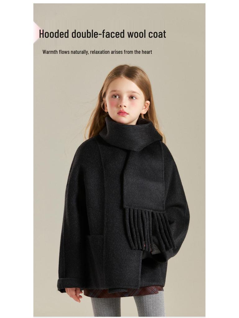 Girls' 2025 Double-Sided Wool Coat - Winter Warm, Collarless, Loose-Fit Layering Coat