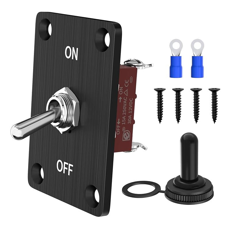 Heavy Duty Toggle Switch 12V DC 30A Waterproof 2 Pin ON/Off SPST With Mounting Panel, Weatherproof Cap Cover For Auto Car Marine Boat