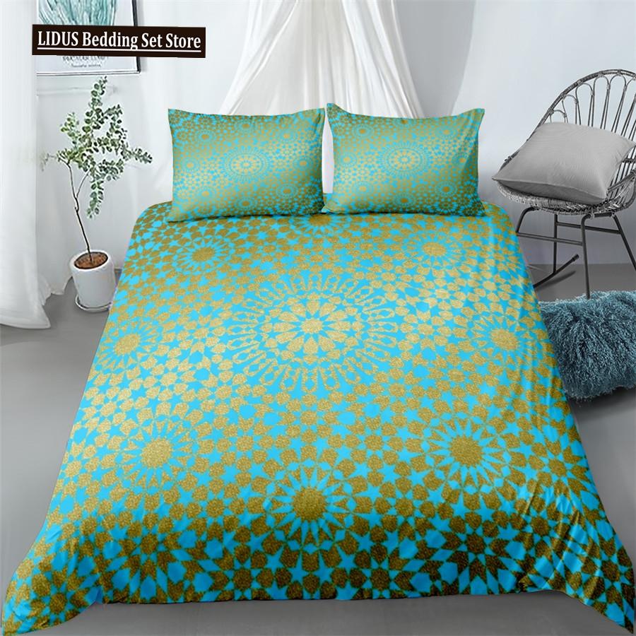 Mandala Bettbezug Set Blau Rosa Boho Chic Tagesdecken Romantische Bettwäsche Böhmisches Bettwäscheset King Polyester Bettdeckenbezug