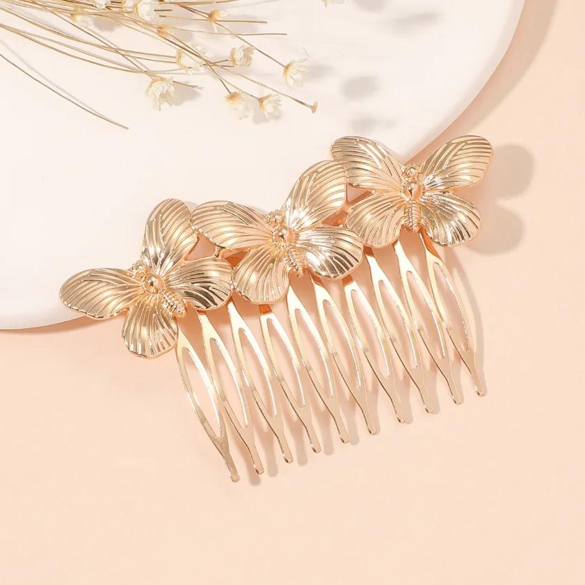 Korean Fashion Metal Butterfly Hair Comb Pins Bun Coiffure Wedding Styling Bridal Headdresses Ponytail Holder Gift Wholesale