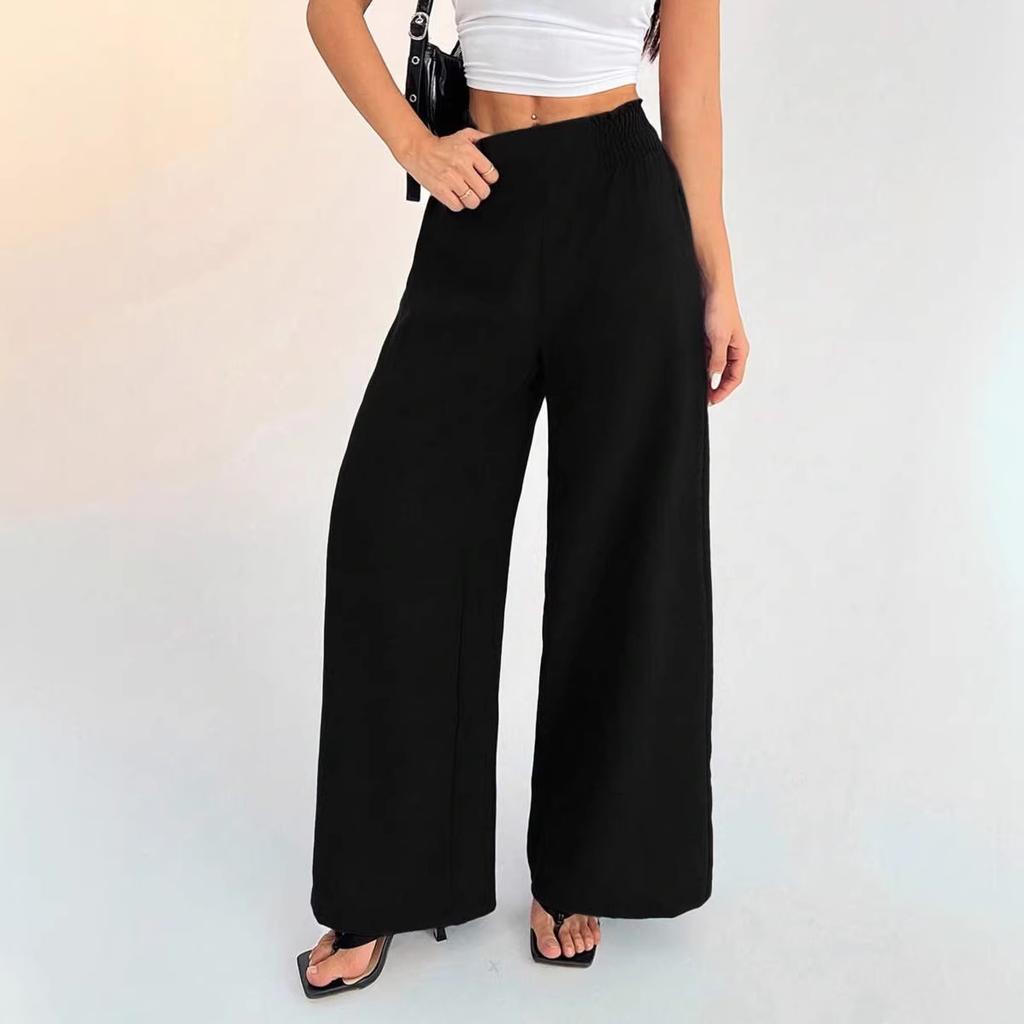 European and American women's clothing popular solid color elastic wide-leg pants