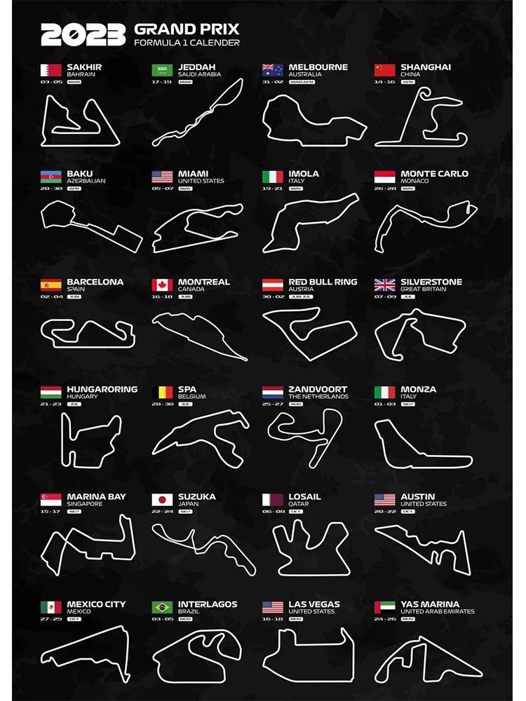 

Гоночная трасса текстура F1 сезонный календарь 2023 плакаты настенная живопись с принтом картина на холсте для гостиной домашний декор 40x60cm No Frame