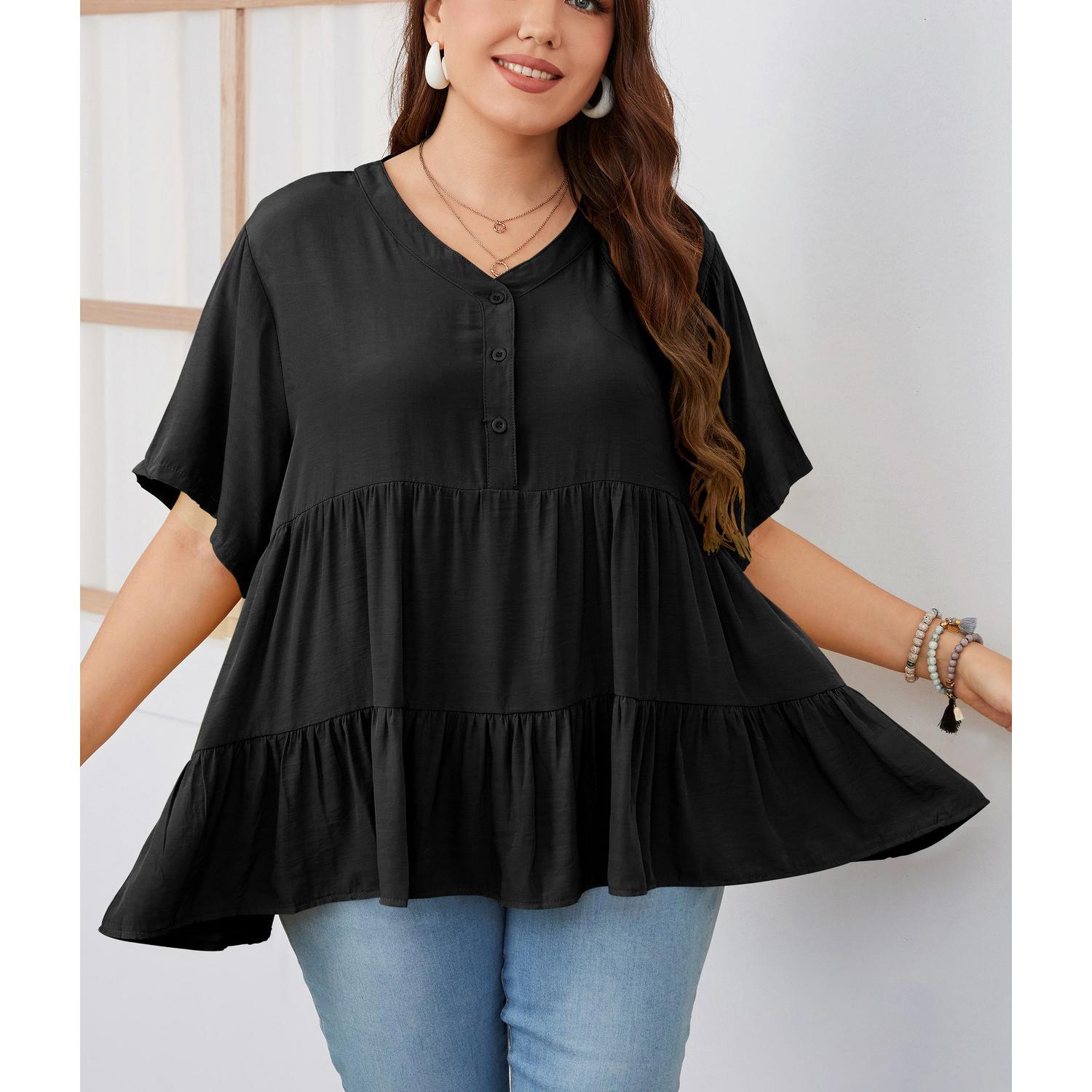 Женская рубашка с круглым вырезом и рюшами — фото 3