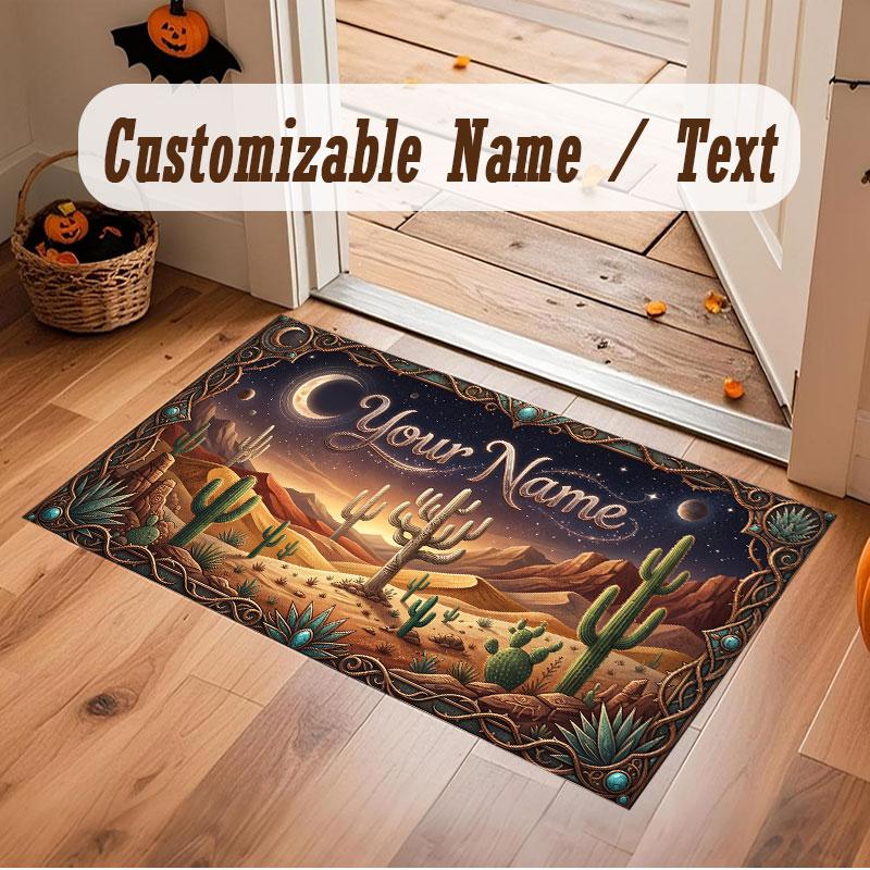 Mountain Landscape Theme Crystal Velvet Floor Rug Personalized Custom Name Text Warm Carpet Home Decoration