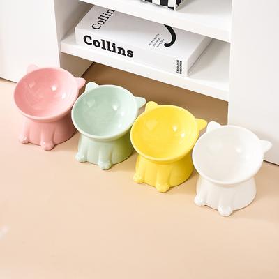 Ceramic Cat Bowl Anti Spill Elevated Cat Food Dish Slanted Design Neck Protection Pet Feeding Bowl
